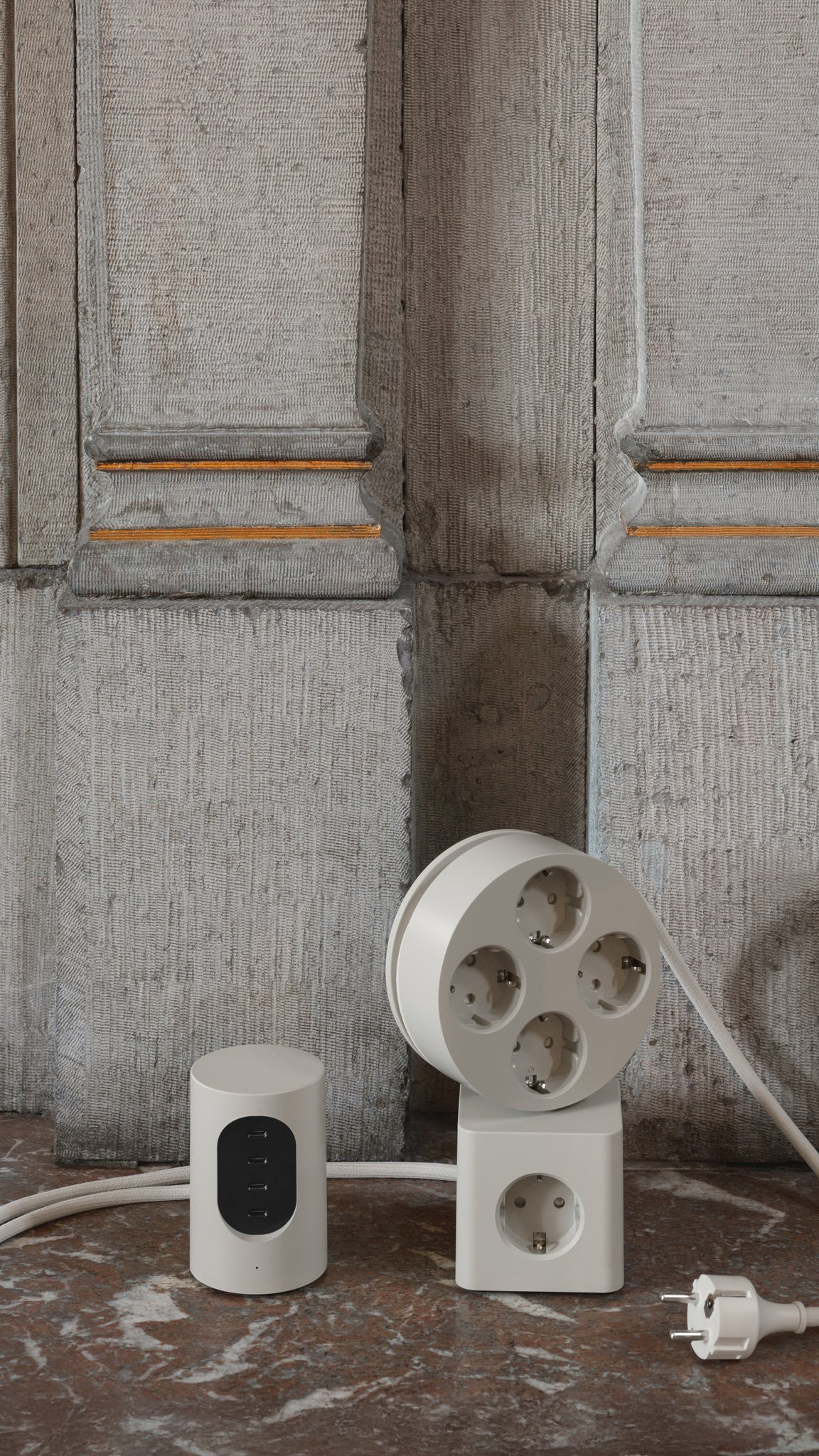 Cords Circular C2 and Cylindric UX1 on a marble floor